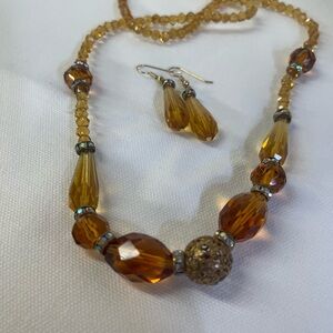 Amber Beaded Necklace and Earring Set